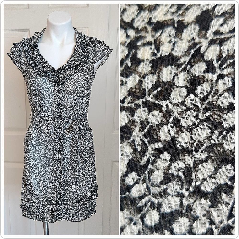 Johnny Martin semi sheer floral ruffle button front dress sz 5
